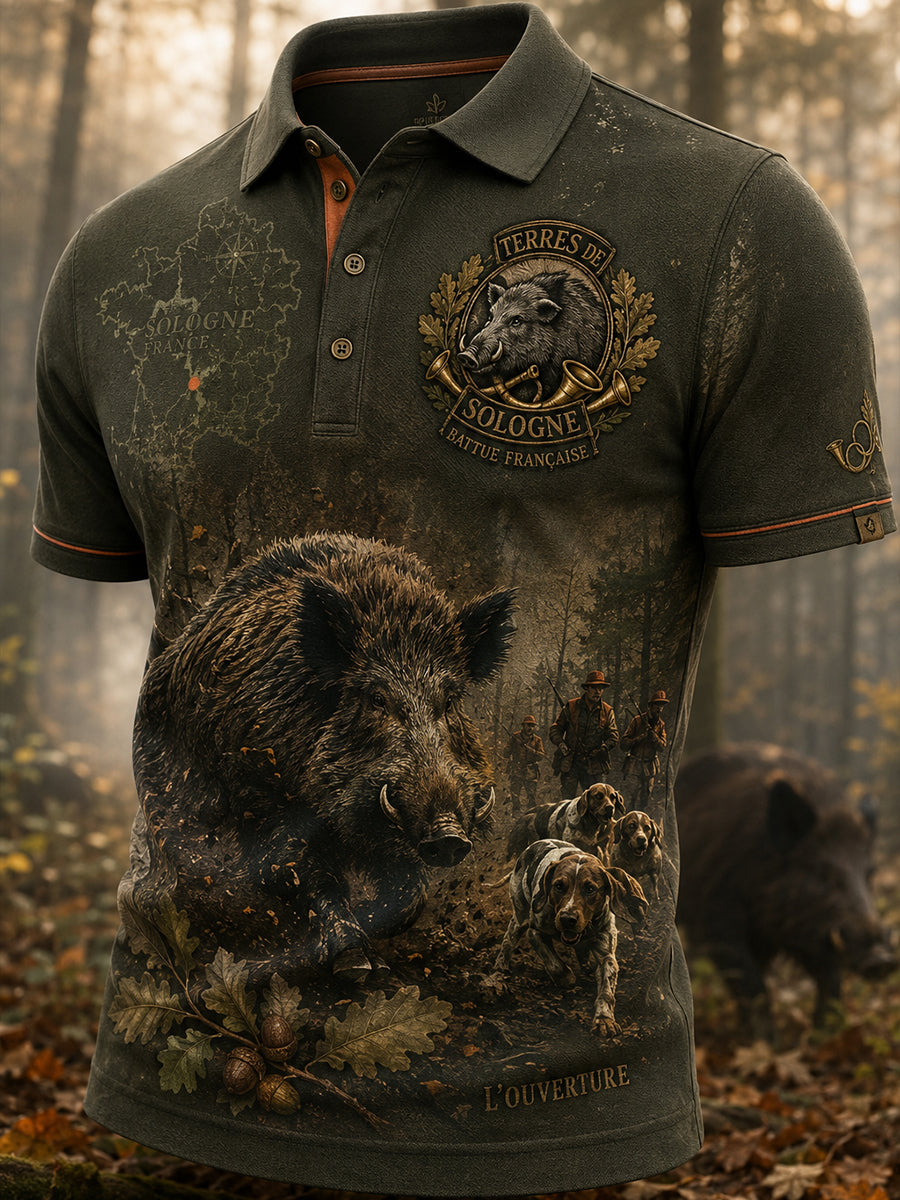 Chemise française de chasse à manches courtes pour homme