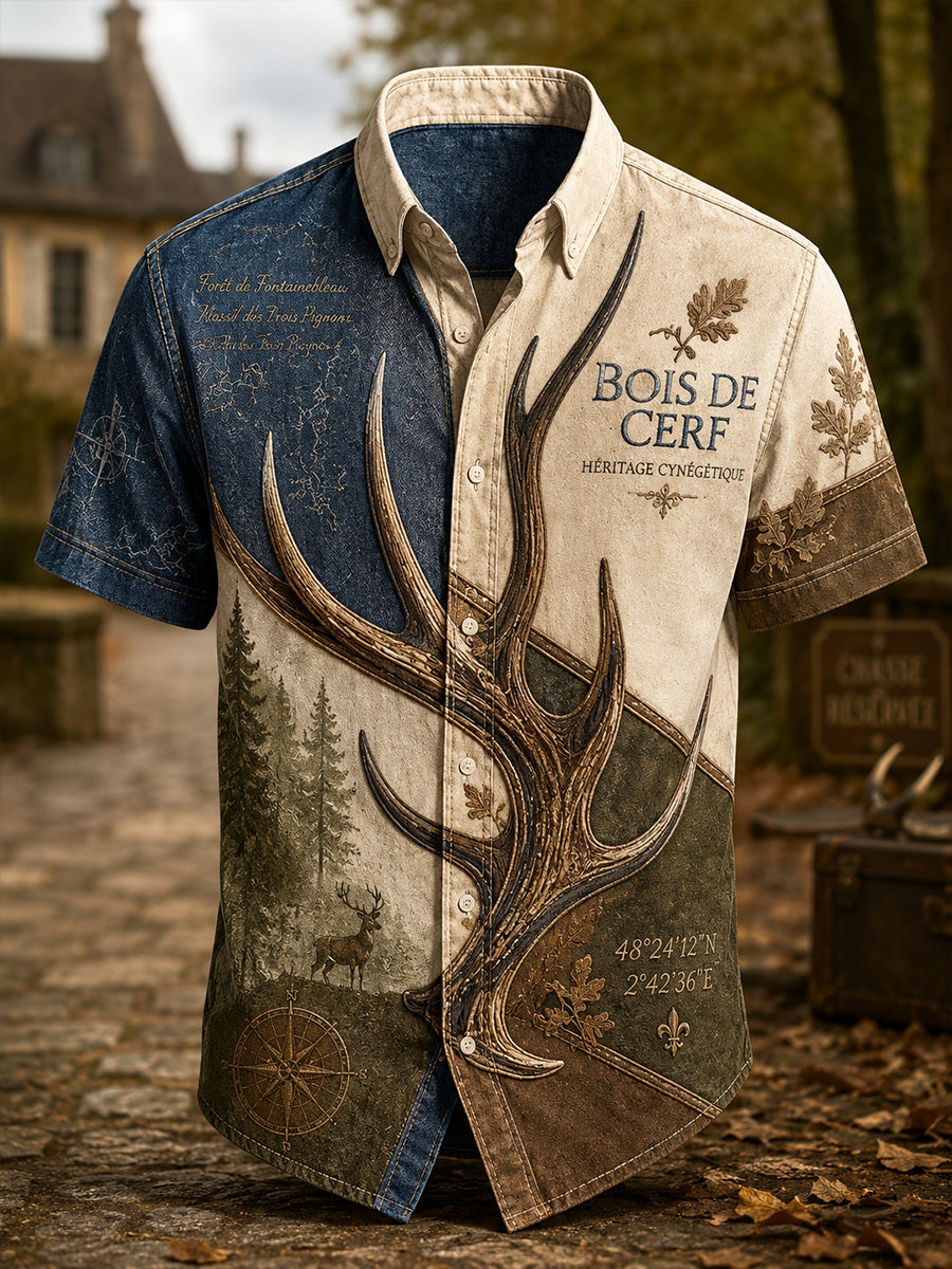 Chemise décontractée de saison de chasse française pour hommes à manches courtes