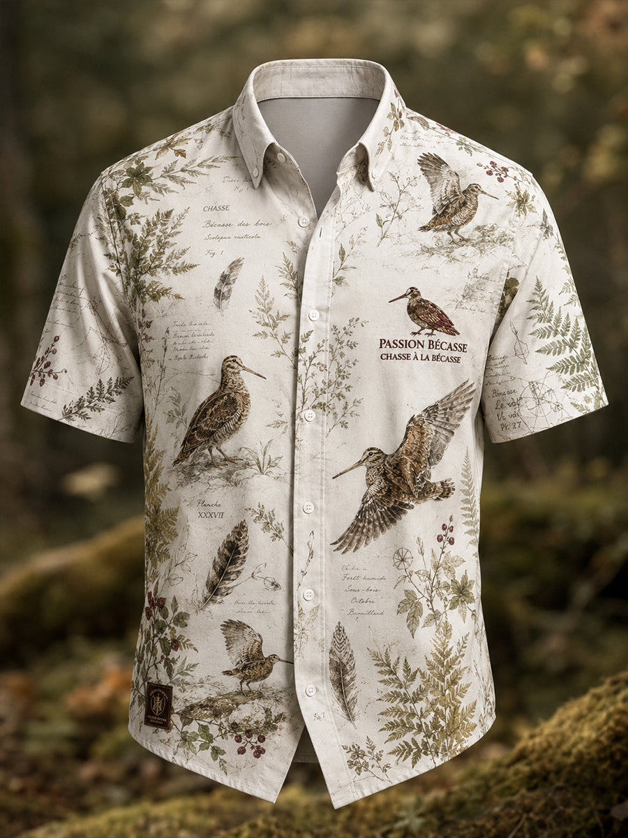 Chemise décontractée à manches courtes pour la saison de chasse, style français, pour hommes
