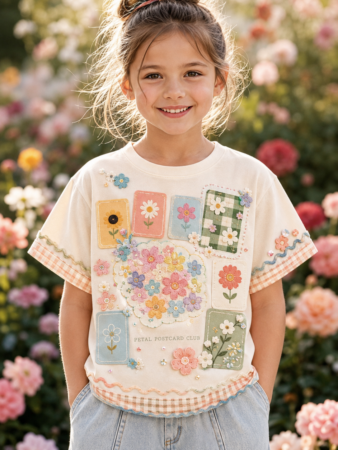 T-shirt à manches courtes pour enfants, motifs fleuris
