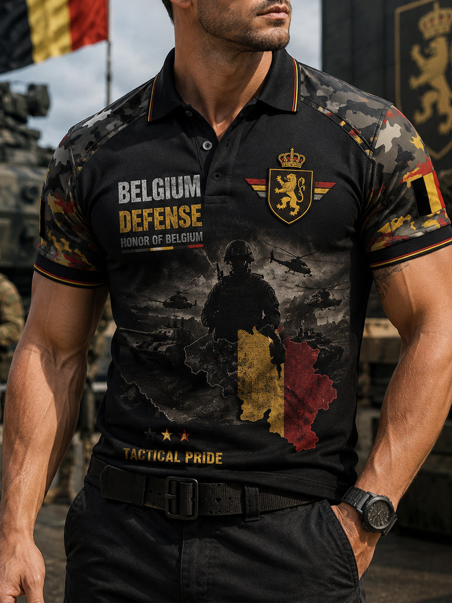 Polo à manches courtes pour homme, orné de motifs vintage camouflage et d’inspiration militaire
