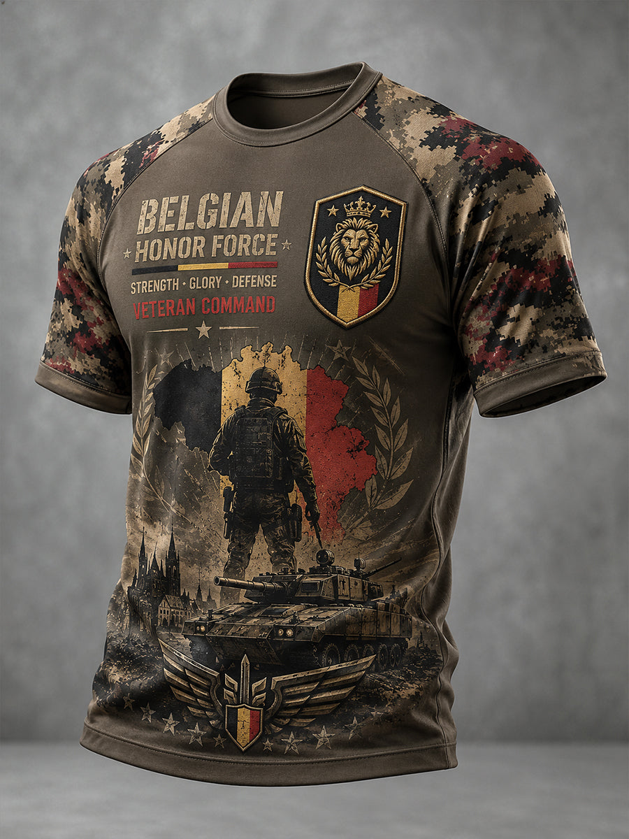 T-shirt homme à manches courtes aux imprimés vintage camouflage et militaire