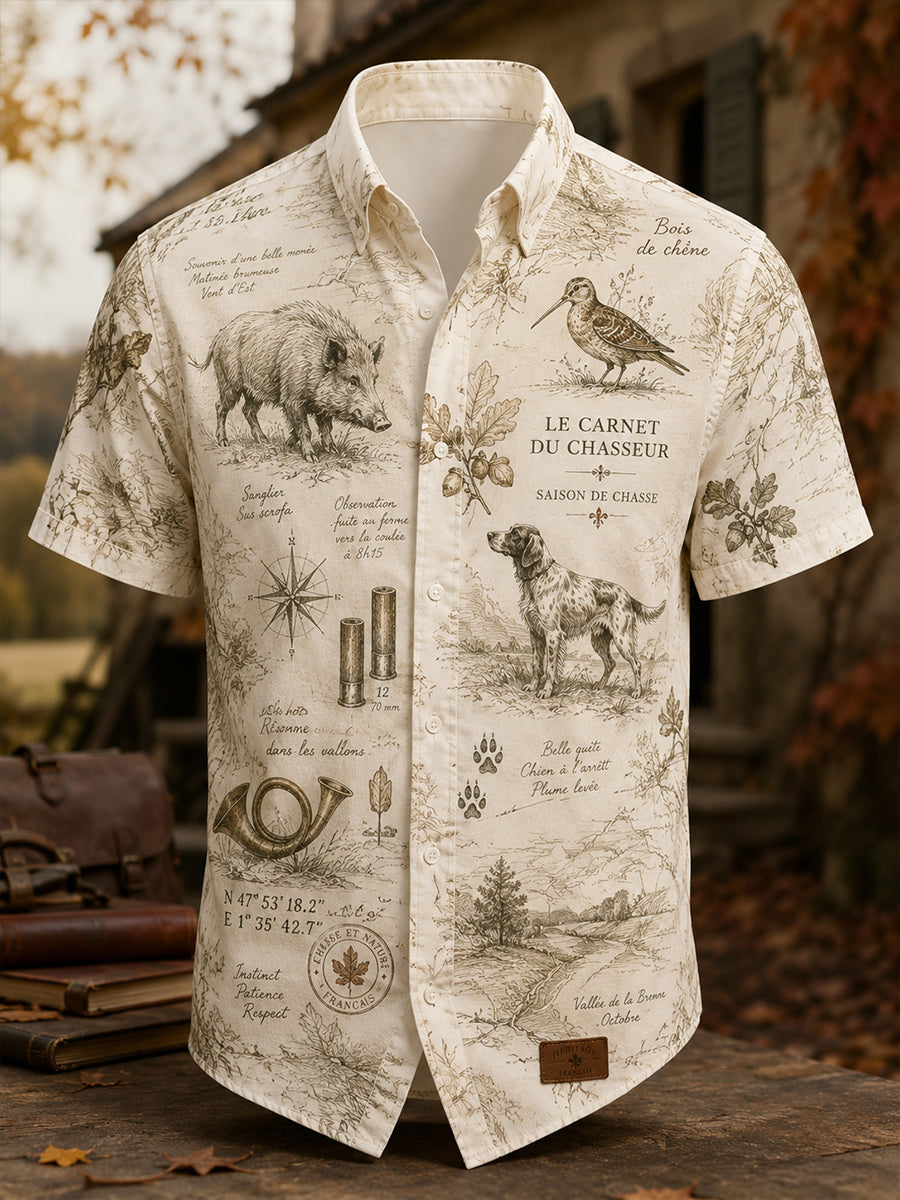 Chemise décontractée de chasse française pour homme à manches courtes