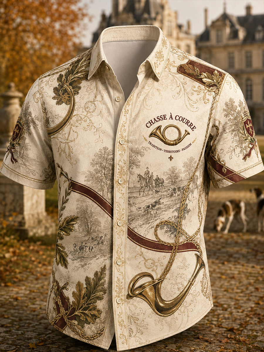 Chemise décontractée à manches courtes pour la saison de chasse, style français, pour hommes