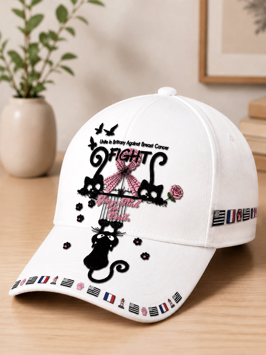 Chapeau décontracté à imprimé cancer du sein, blanc et français de Bretagne