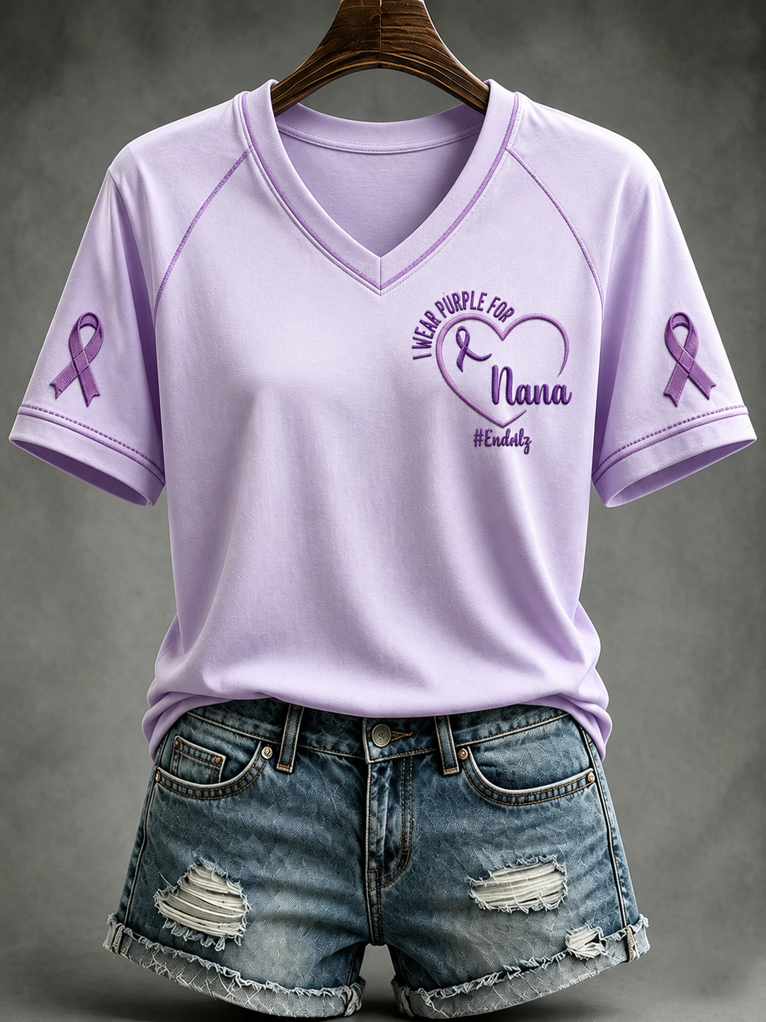 La maladie d'Alzheimer des femmes col V à épaules dénudées T-shirt à manches courtes