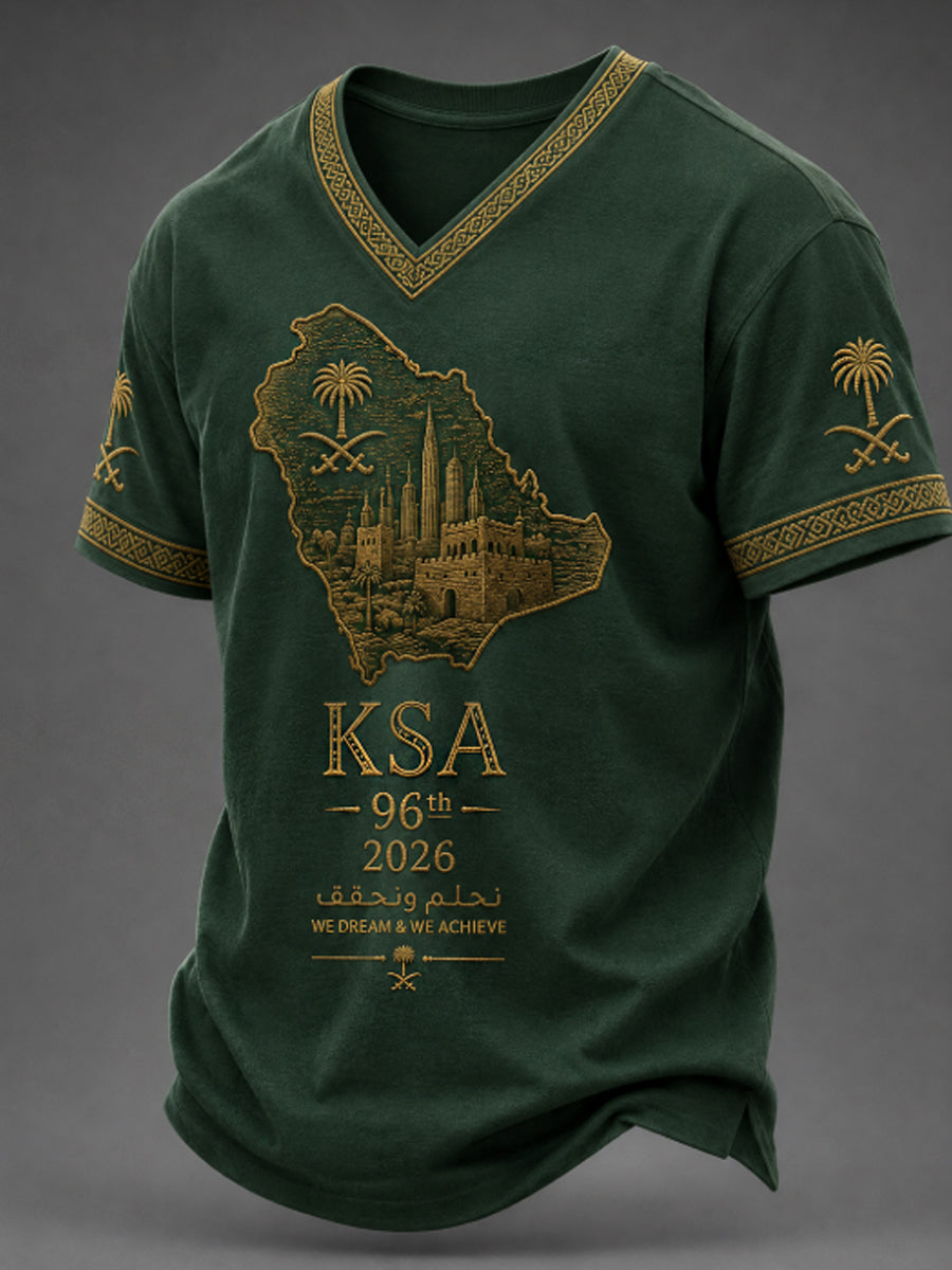 Men's Saudi National Day V-neck T-shirt