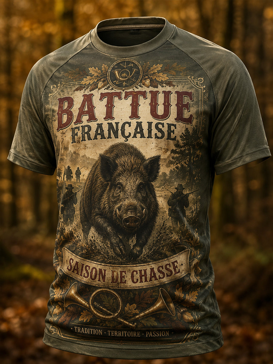 T-shirt manches courtes de chasse à la française pour homme