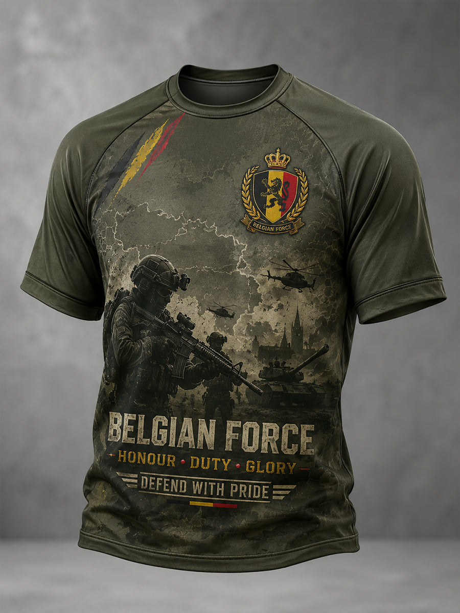 T-shirt raglan à manches courtes pour homme, avec imprimé camouflage de style militaire