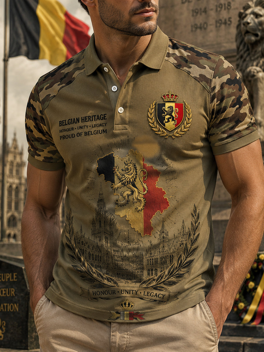 Polo à manches courtes pour homme avec imprimé patriotique commémoratif