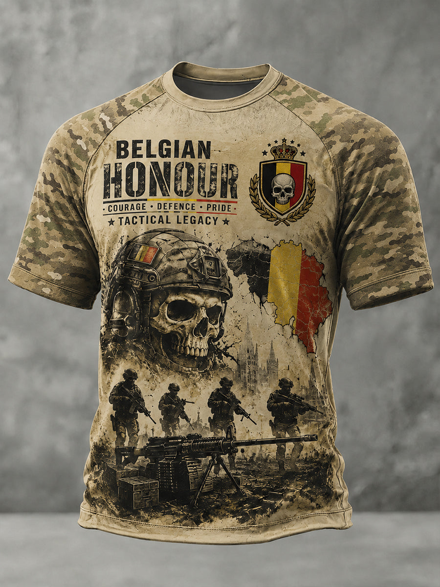 T-shirt raglan à manches courtes pour homme, avec imprimé camouflage de style militaire