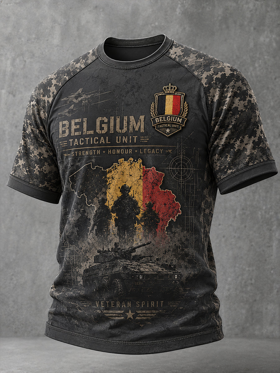T-shirt raglan à manches courtes pour homme, avec imprimé camouflage de style militaire
