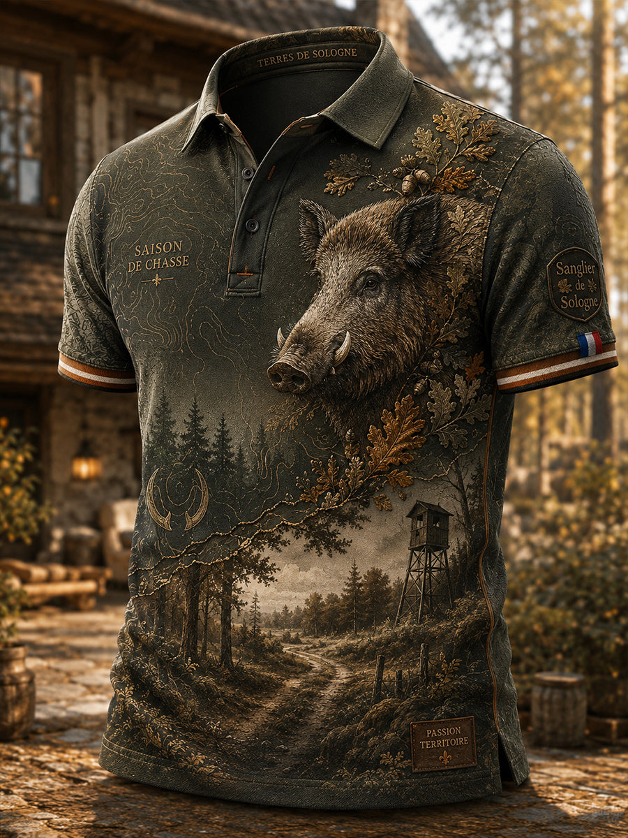 T-shirt à manches courtes pour la saison de chasse française, modèle homme