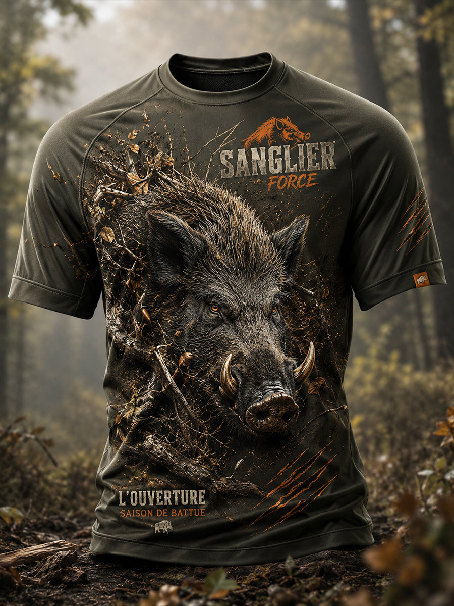 T-shirt à manches courtes pour la saison de chasse française, modèle homme