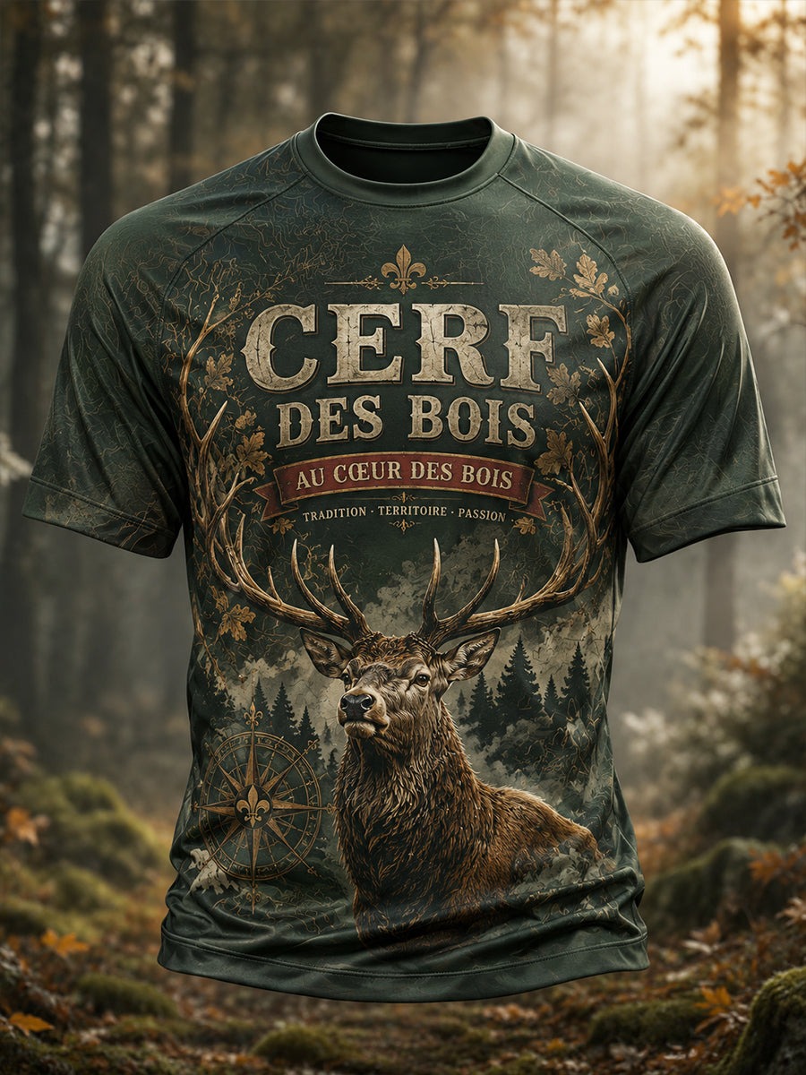 T-shirt à manches courtes pour la saison de chasse française, modèle homme