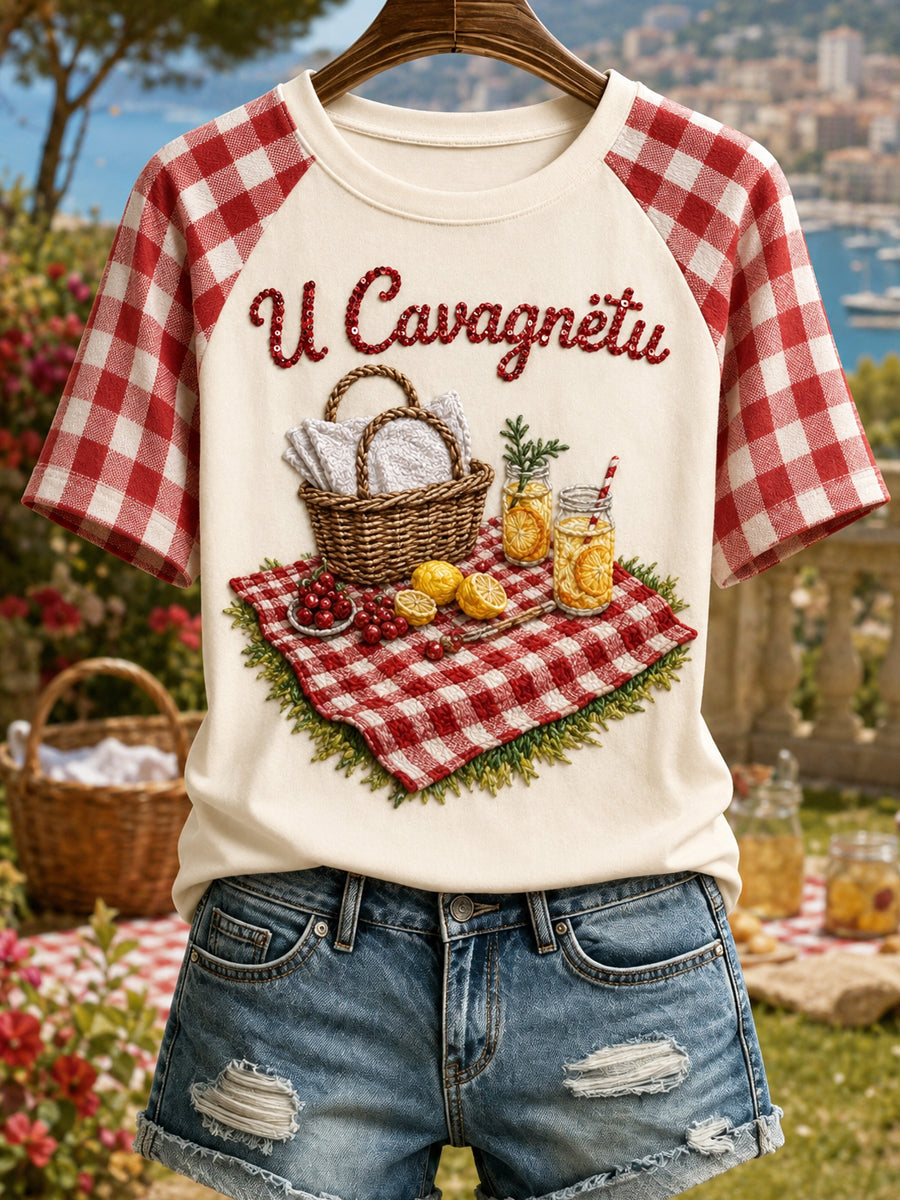 Cavagnëtu imprimé Vintage Fashion lâche T-shirt à manches courtes pour femmes