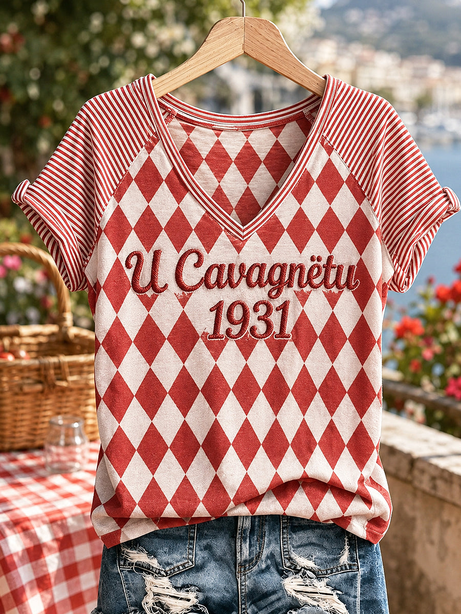T-shirt femme Cavagnëtu à imprimé vintage, mode ample à manches courtes