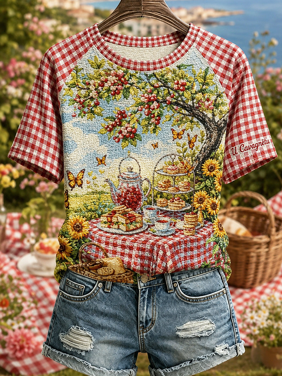 Cavagnëtu imprimé Vintage Fashion lâche T-shirt à manches courtes pour femmes