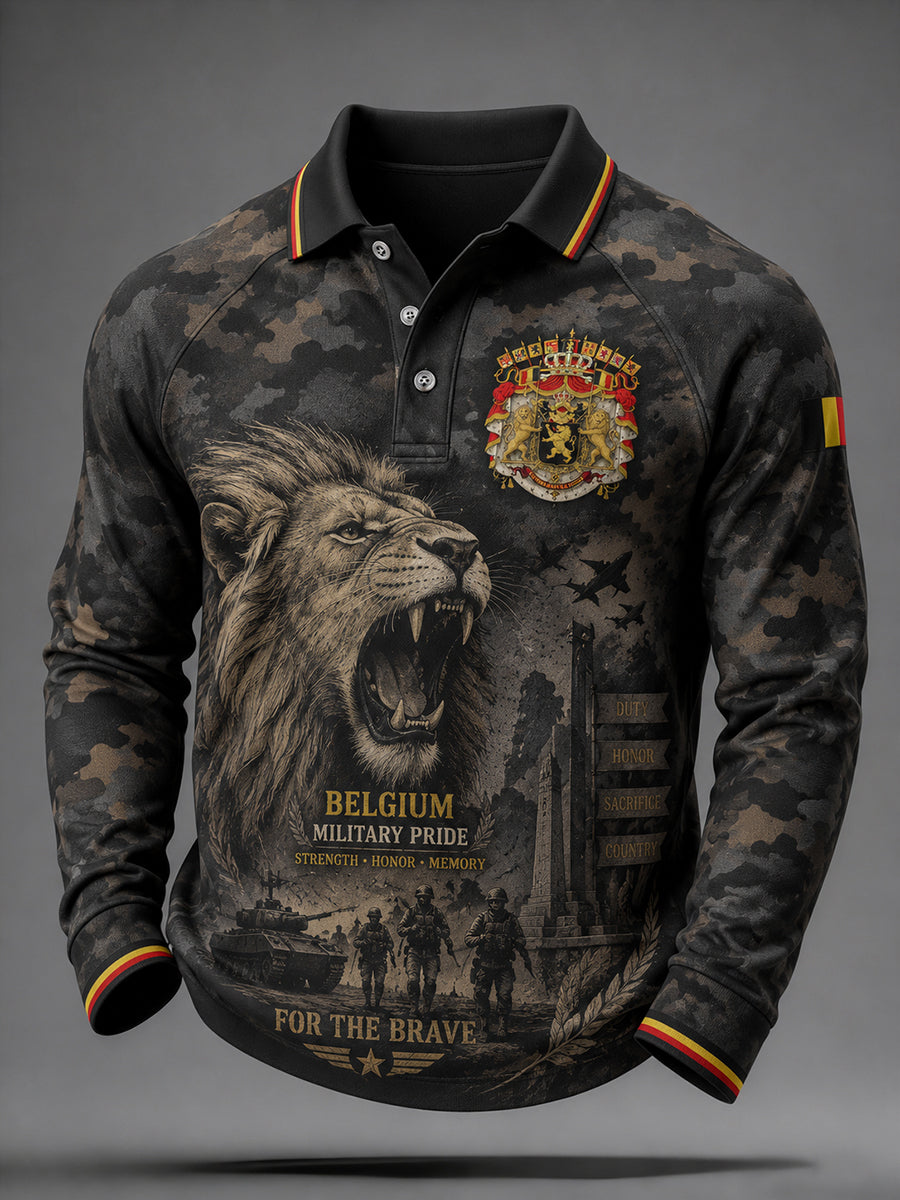 Polo homme à manches raglan et manches longues, orné d’un imprimé camouflage de style militaire