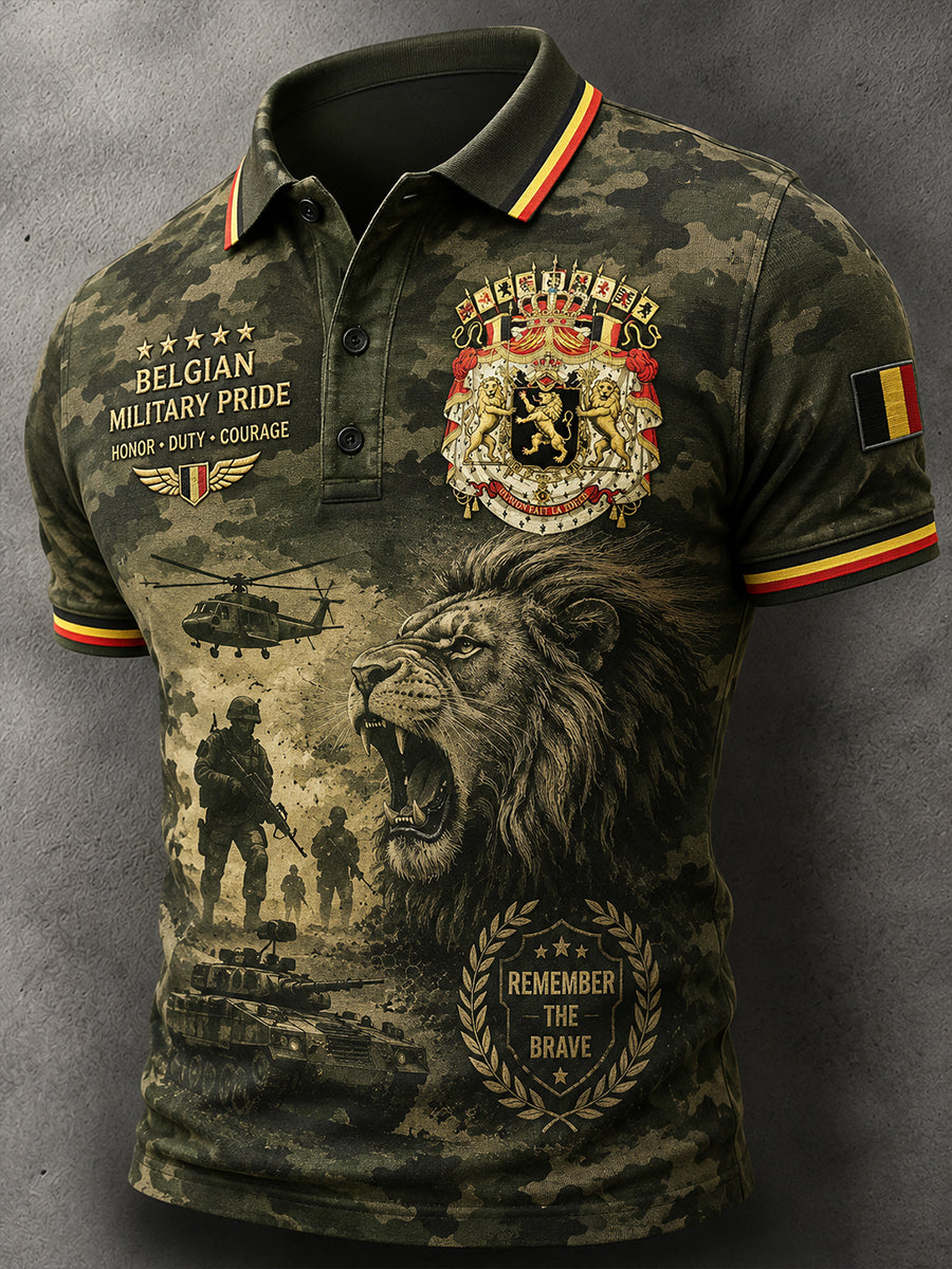 Polo à manches courtes pour homme avec imprimé camouflage de style militaire