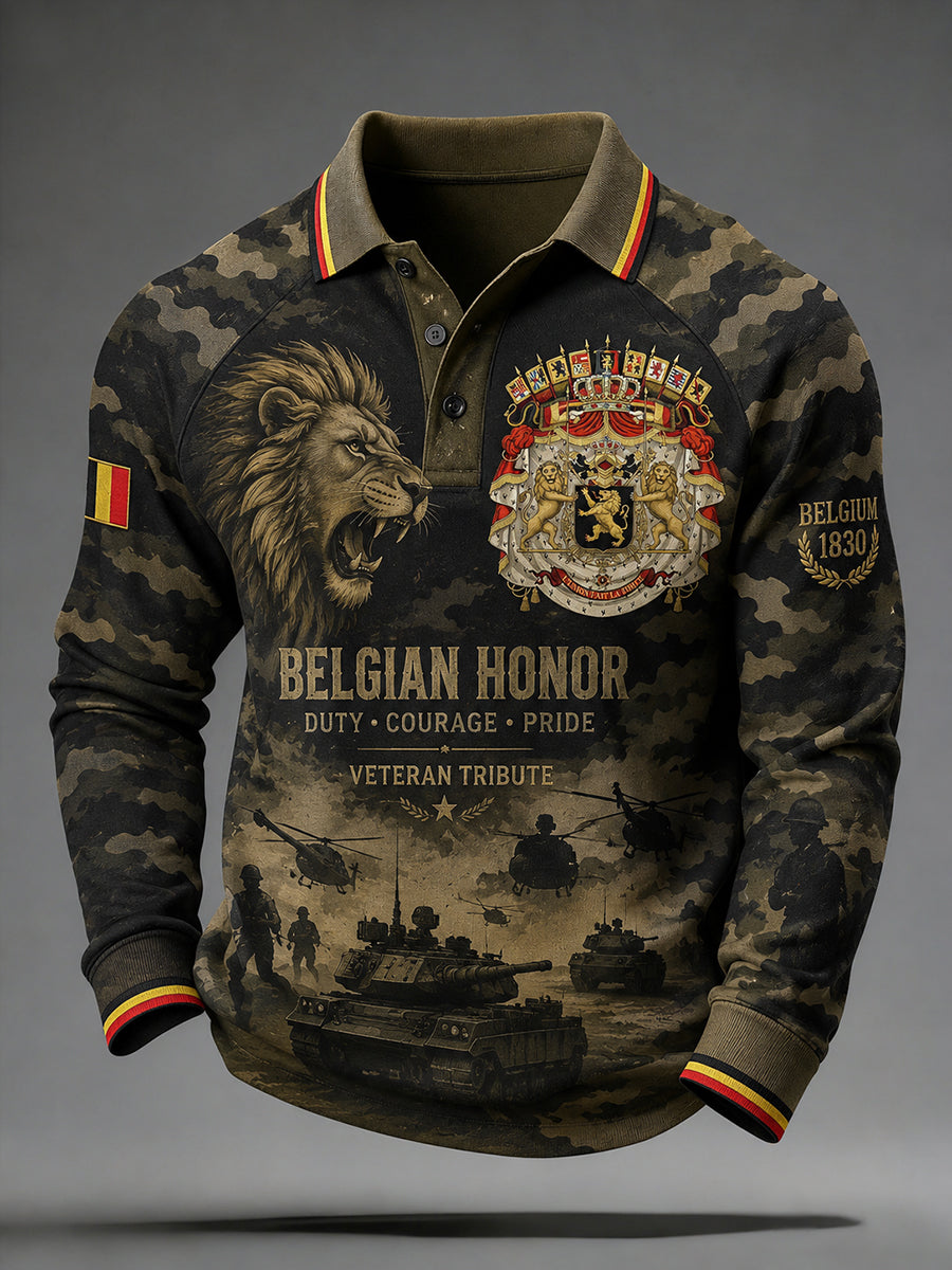 Polo Homme À Manches Longues Manches Raglan Imprimé Camouflage Militaire
