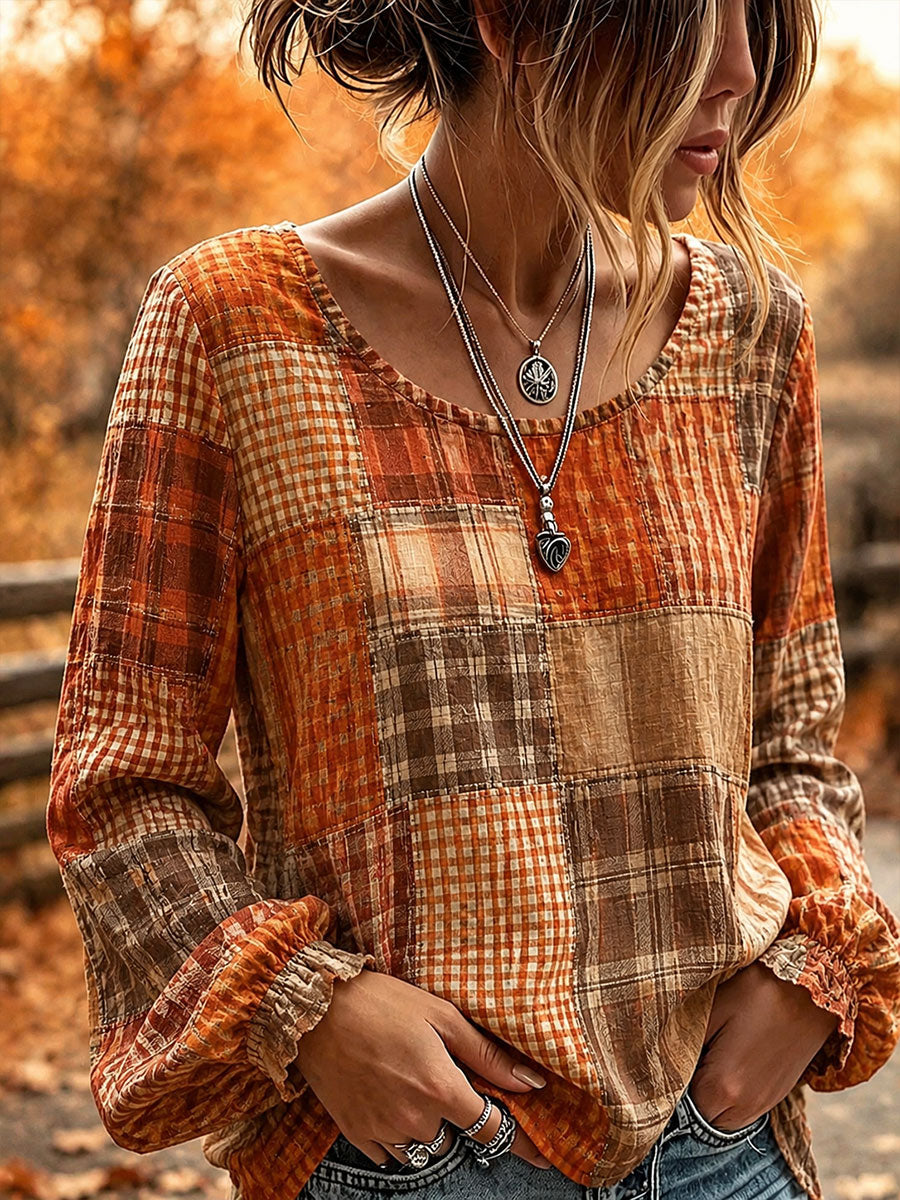 Chemise d’automne pour femme en patchwork artistique