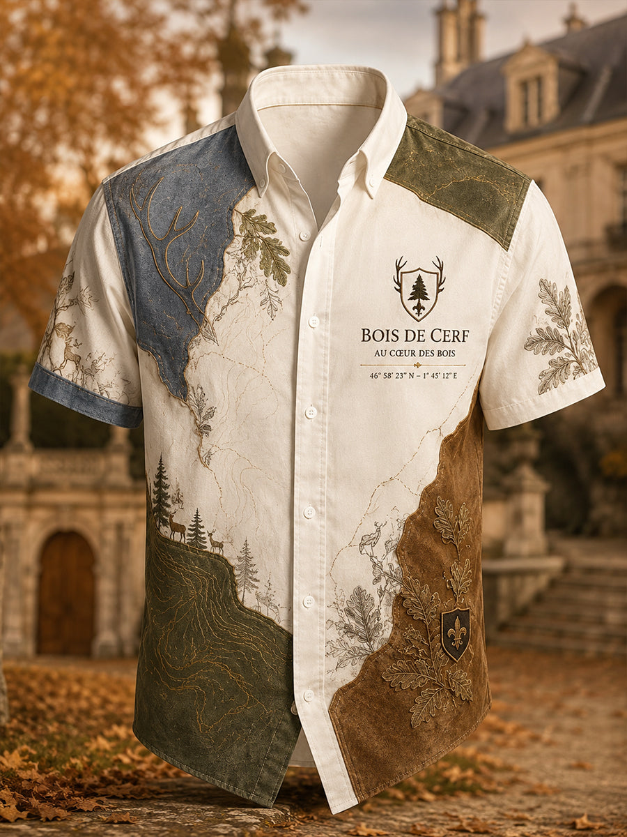 Chemise décontractée à manches courtes pour la saison de chasse, style français pour hommes