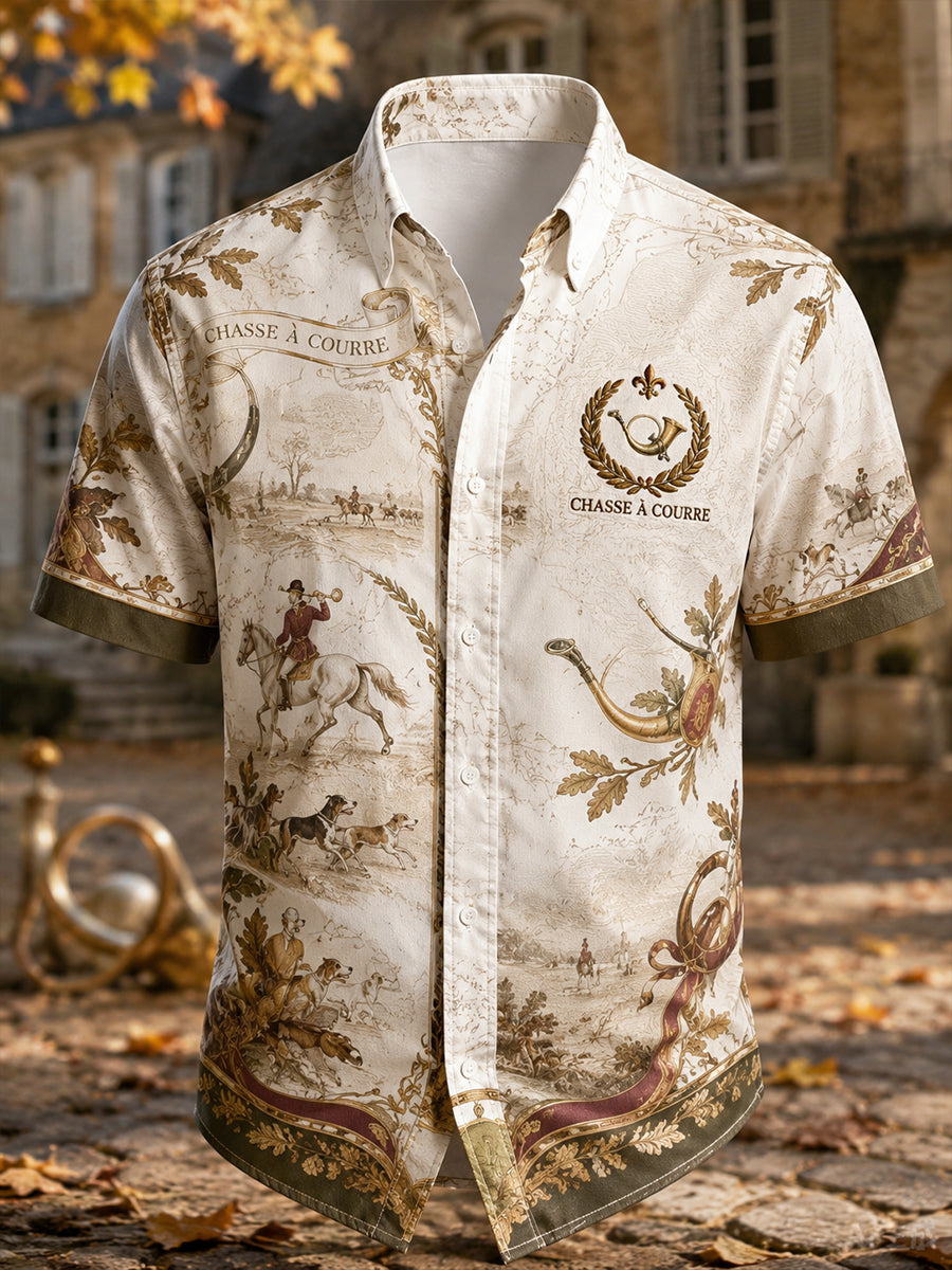 Chemise décontractée à manches courtes pour la saison de chasse, style français pour hommes