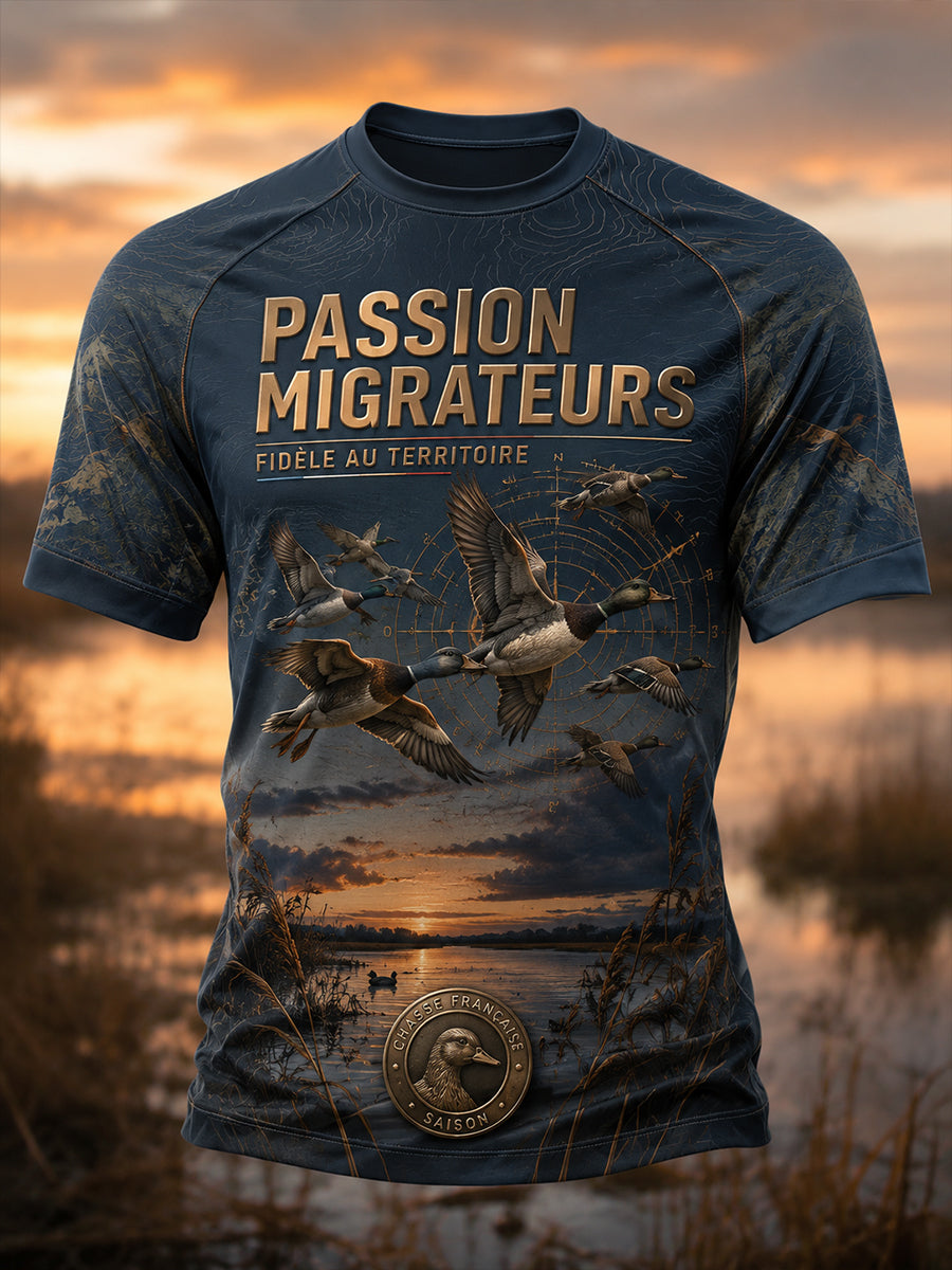 T-shirt à manches courtes pour la saison de chasse française, modèle homme