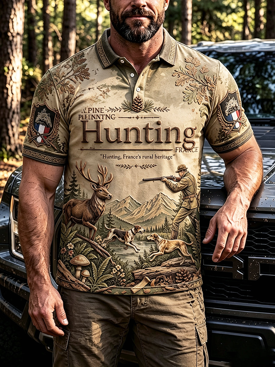 Polo décontracté pour homme à imprimé chasse français