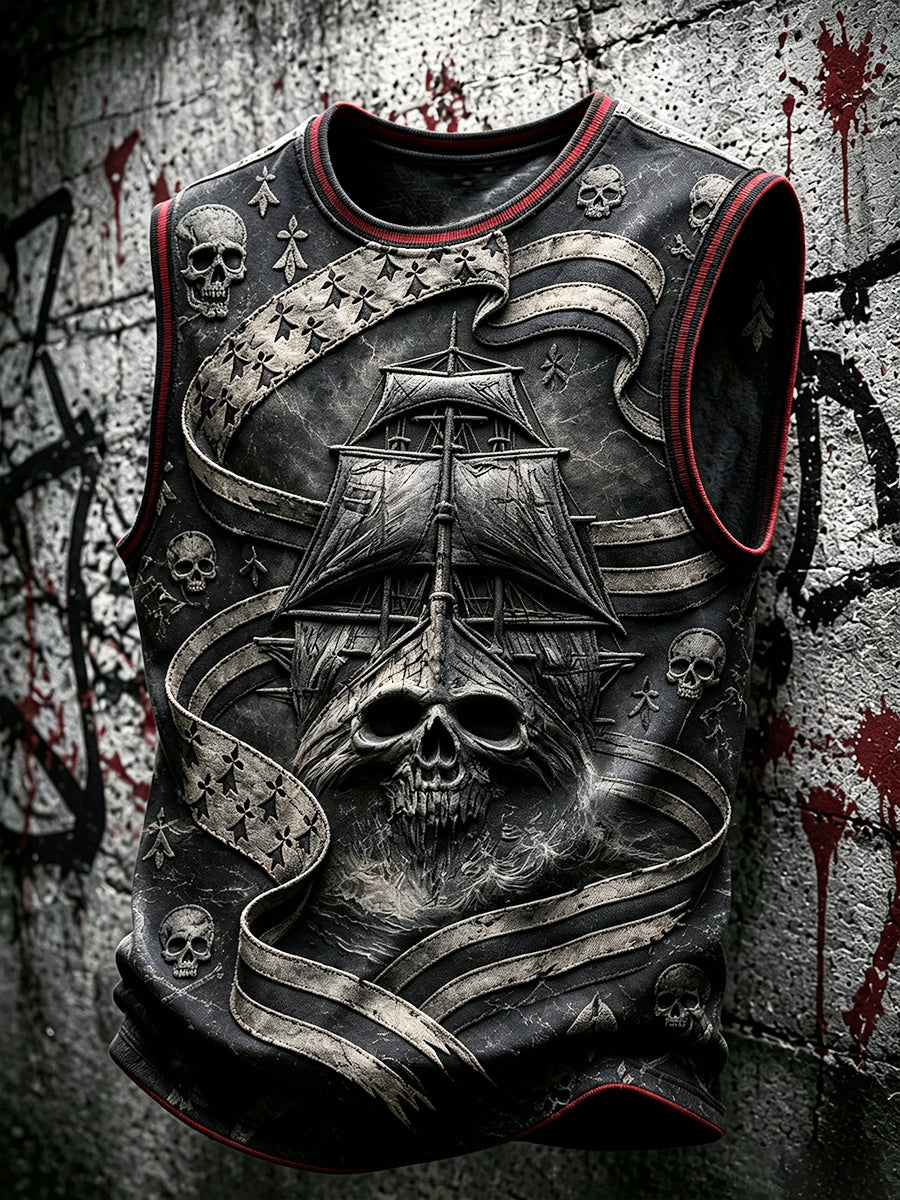 Gilet pour homme, noir, imprimé festival pirate de Saint-Malo, Bretagne, France