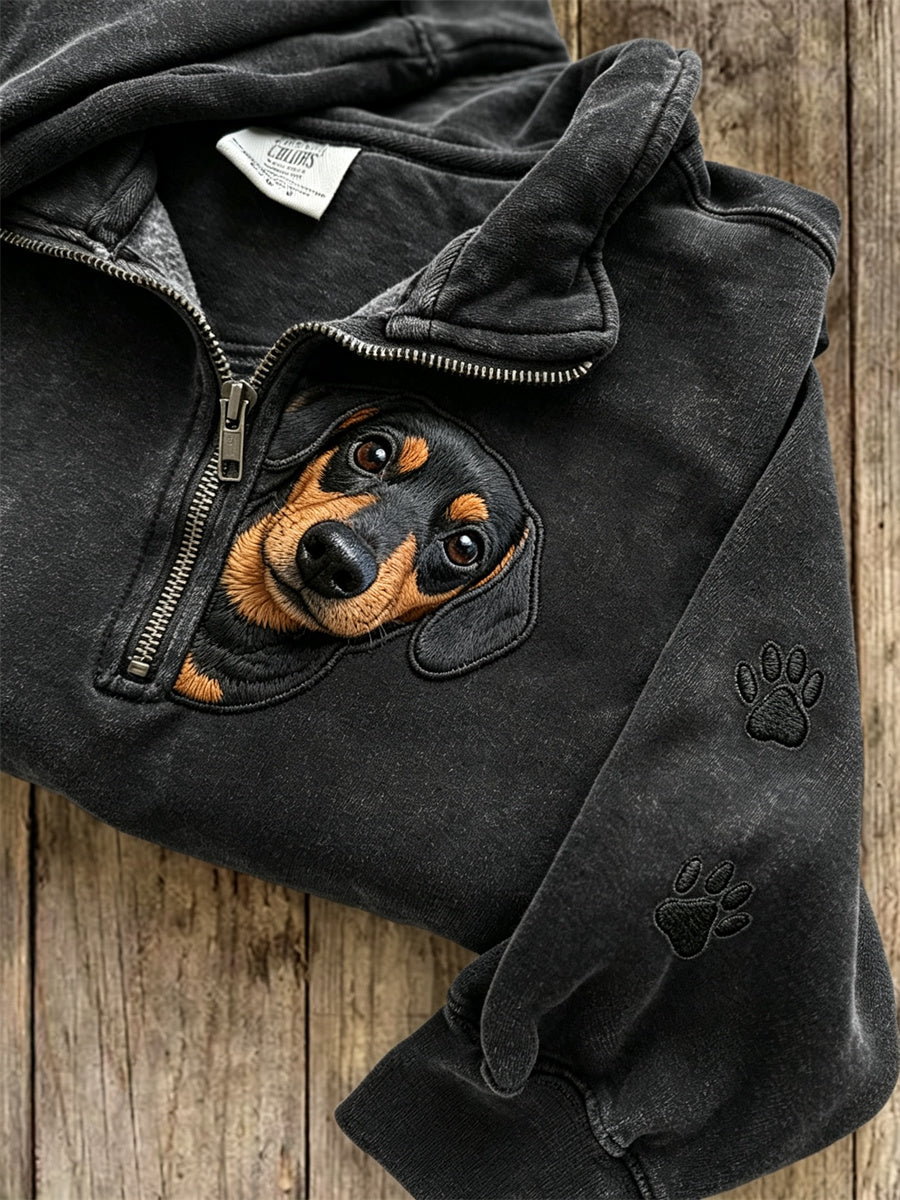 Femme Peeking Teckel Chien & Patte Prints Zip Up Sweatshirt