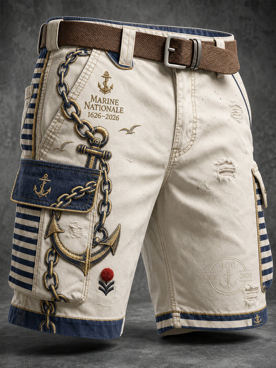 Short décontracté pour homme avec impression d’art de la Marine française