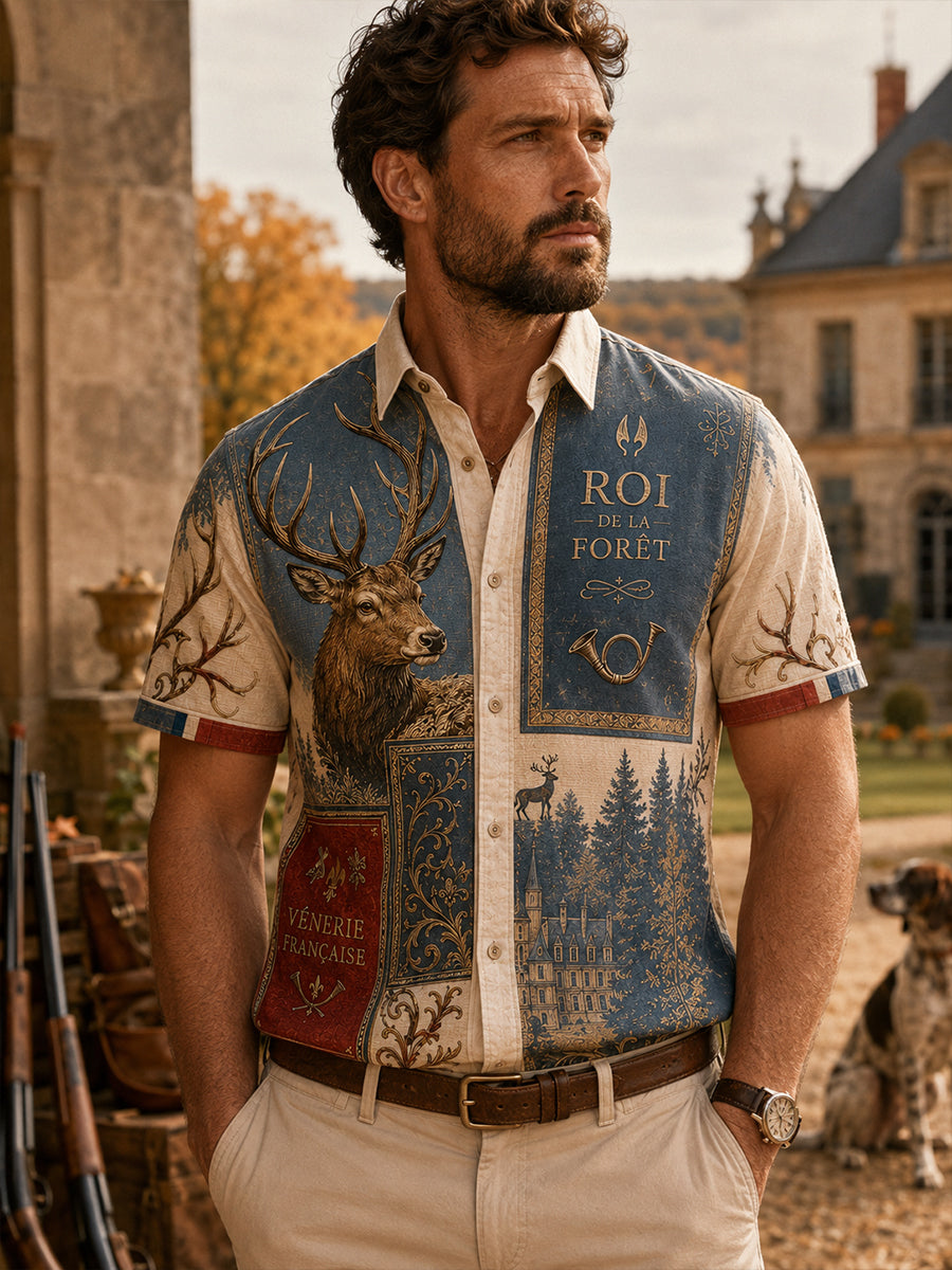 Chemise décontractée de chasse française pour homme à manches courtes