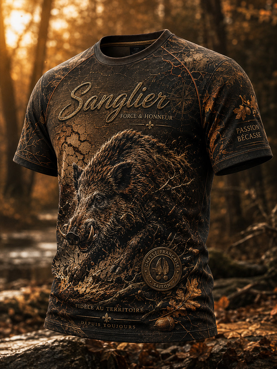 T-shirt manches courtes de saison de chasse française pour hommes