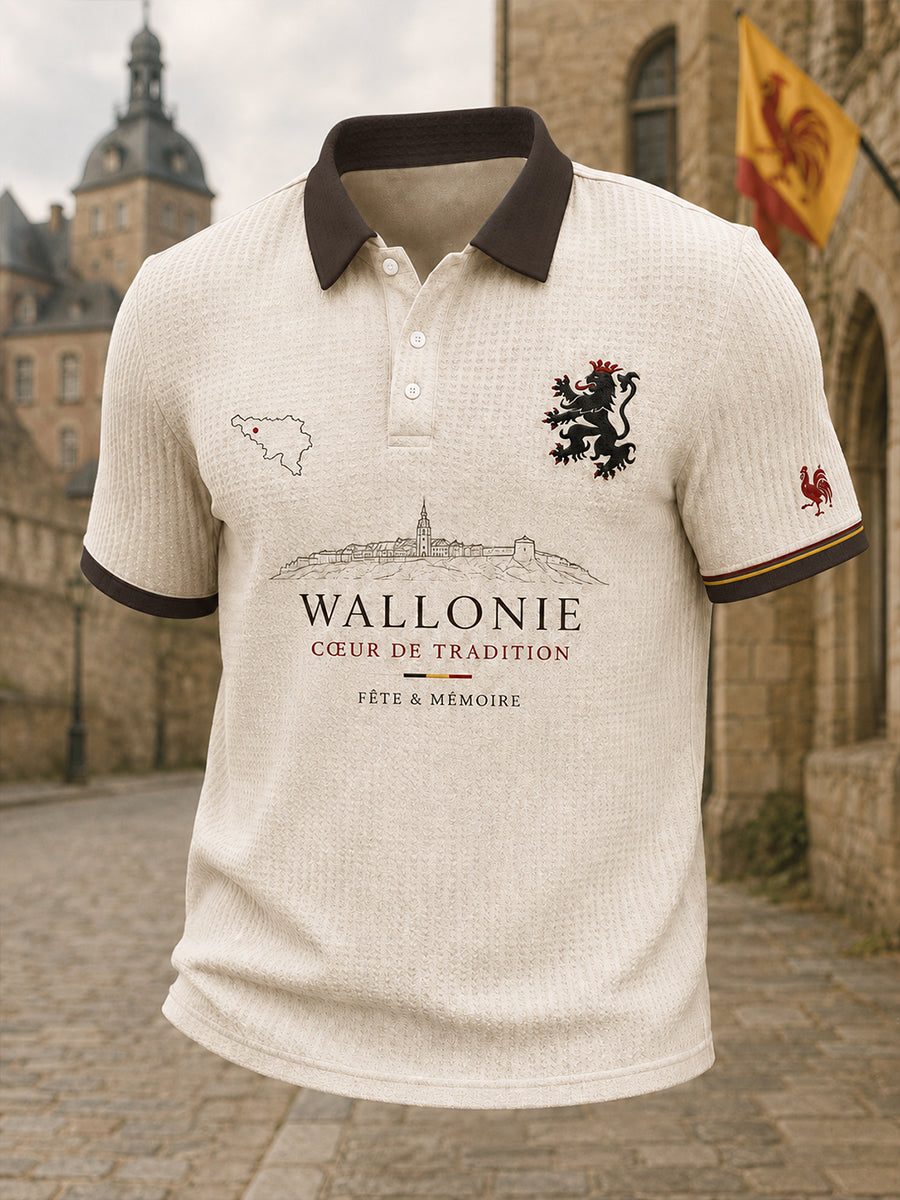 T-shirt manches courtes en maille gaufrée à motif du Festival de folklore wallon pour hommes