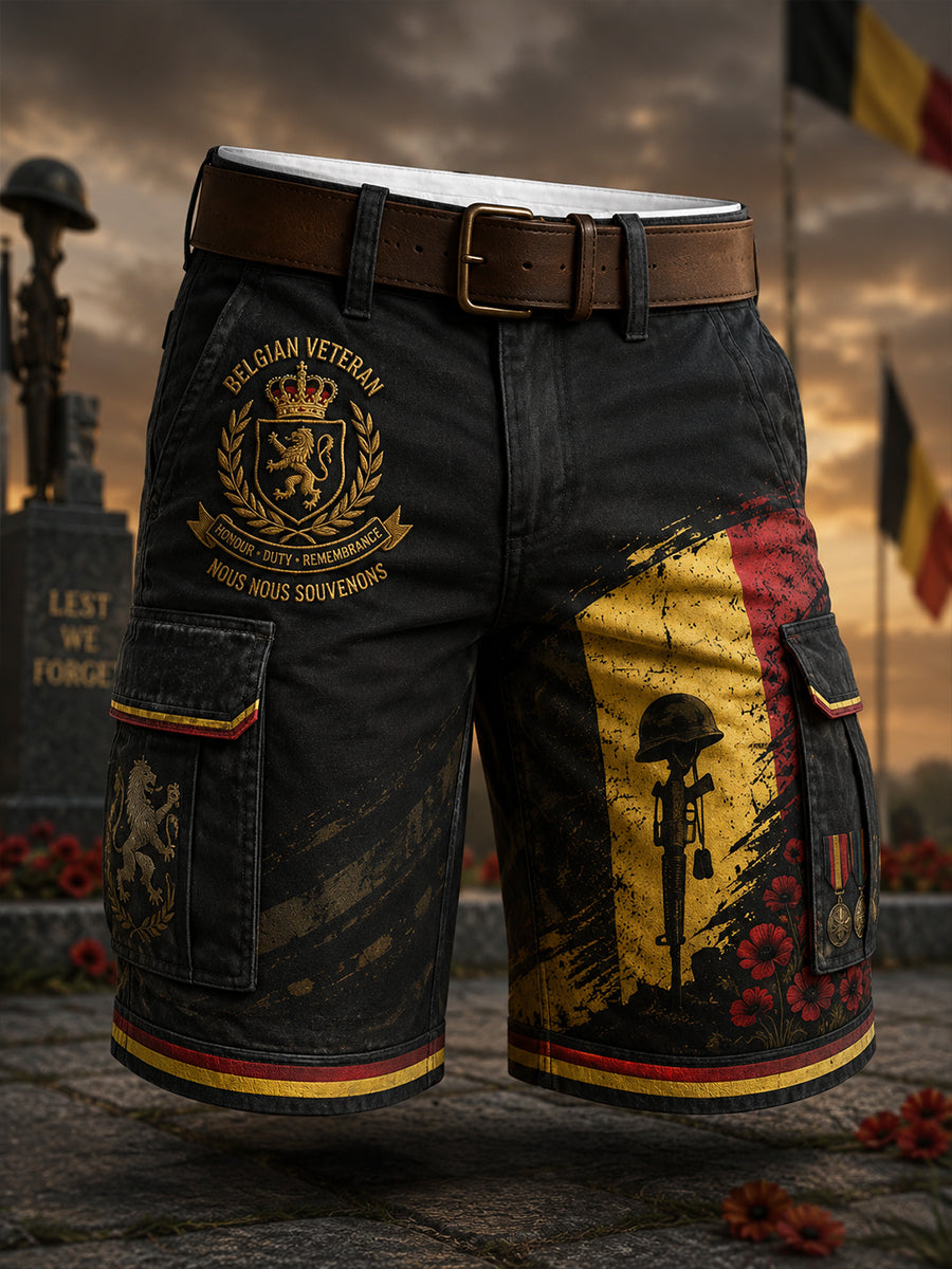 Pantalon cargo court à imprimé graphique en hommage aux anciens combattants pour homme