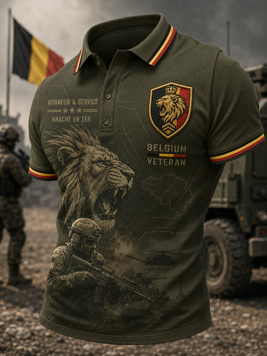 Polo à manches courtes pour homme aux motifs commémoratifs militaires vintage