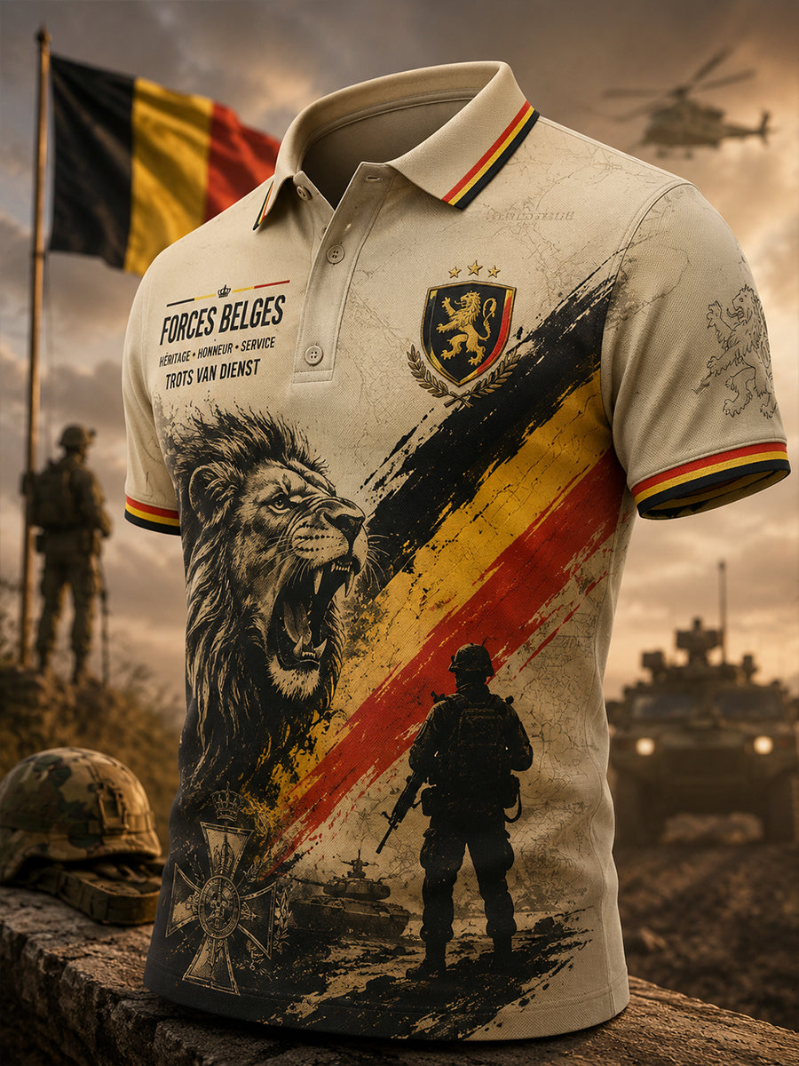 Polo à manches courtes pour homme avec éléments commémoratifs militaires vintage