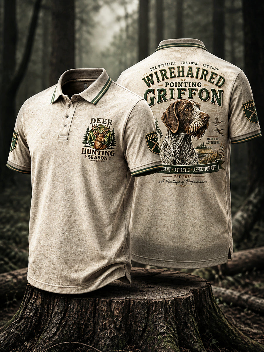 Polo décontracté vintage pour homme à motif chien de chasse français