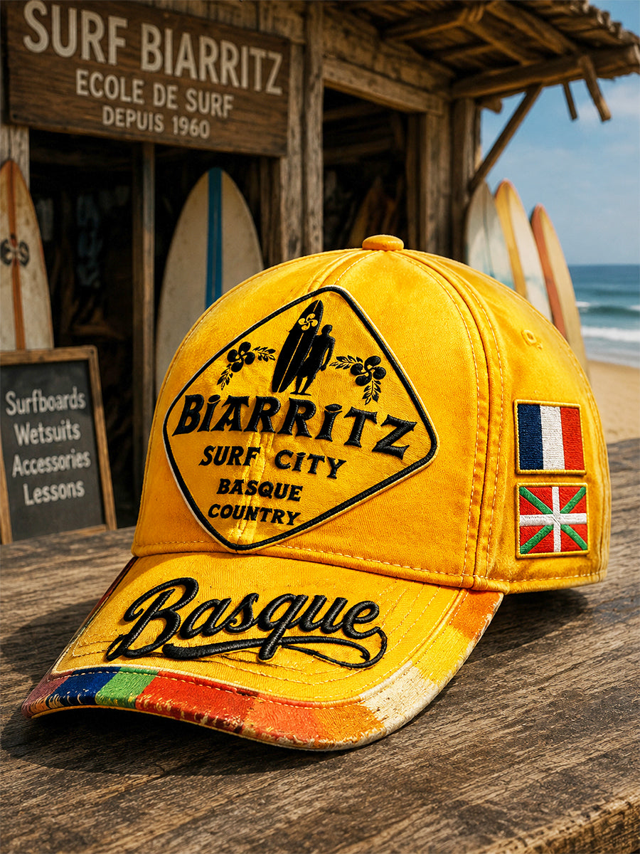 Chapeau décontracté à imprimé surf, jaune, basque français de Biarritz