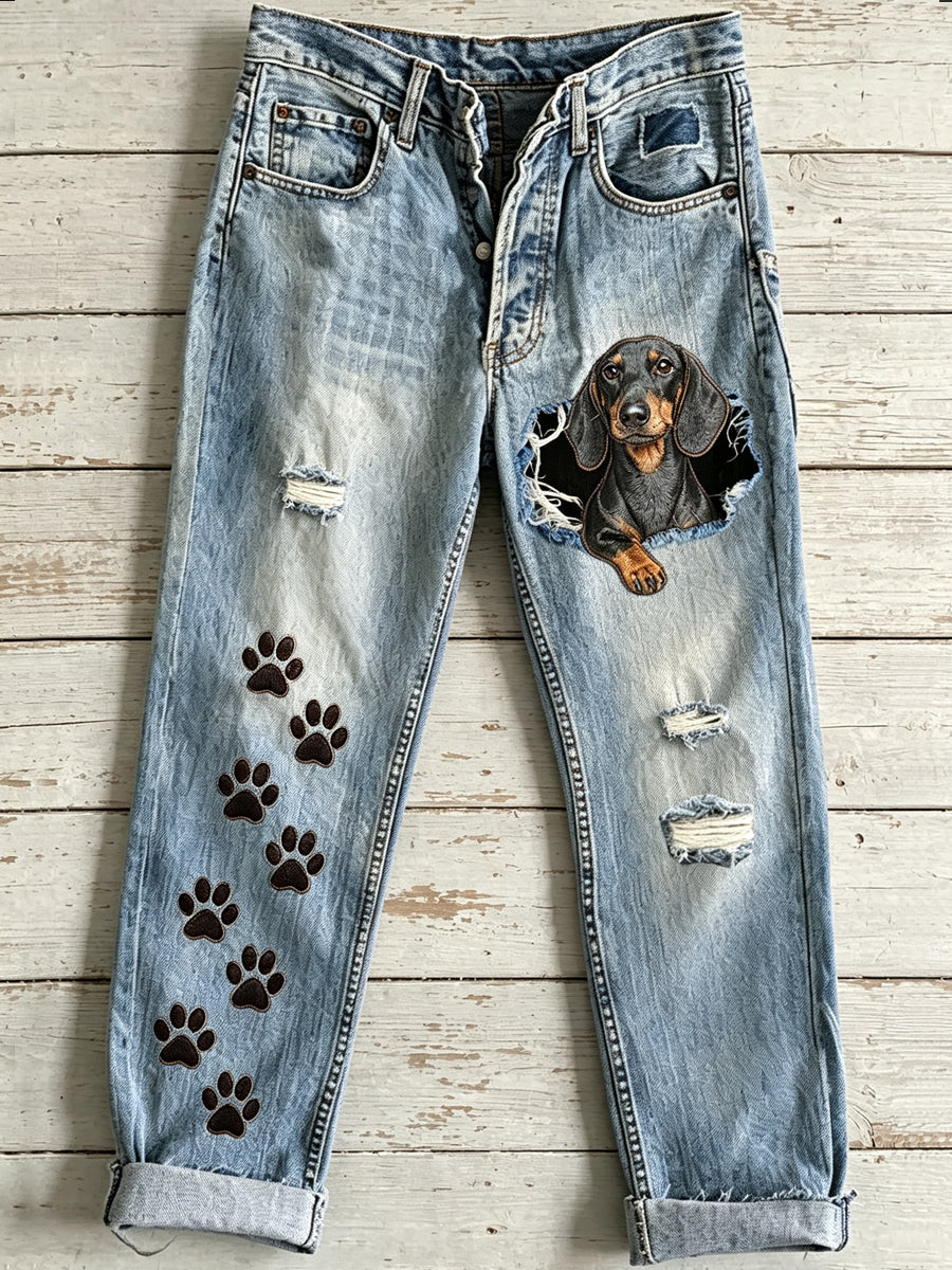 Pantalon Femme Animal Dog Art Print Évasé