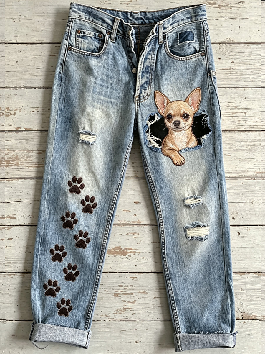 Pantalon évasé pour femme à motif animalier chien