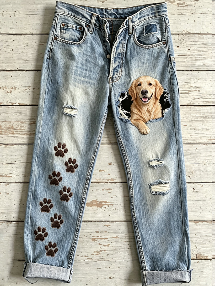 Pantalon évasé pour femme à motif animalier chien