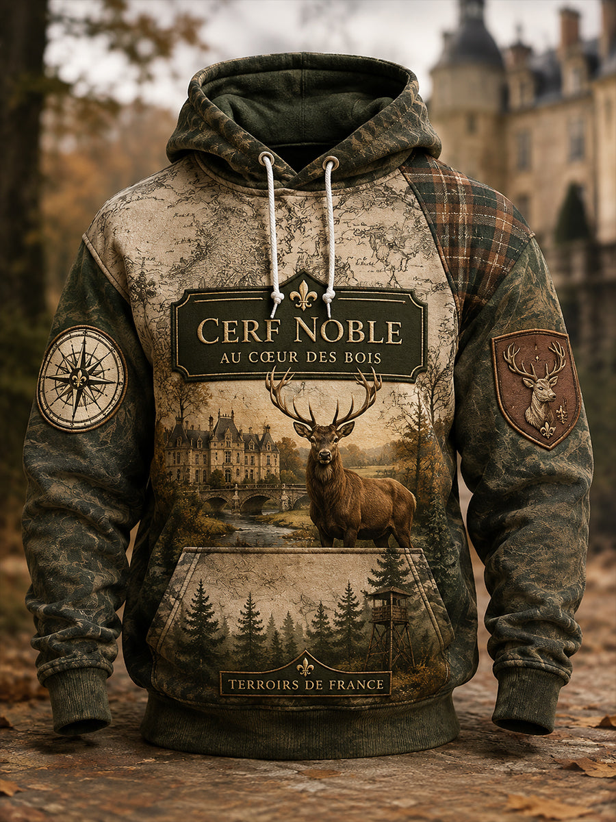Sweat à capuche surdimensionné à épaules tombantes, avec poches, pour la saison de chasse française, modèle homme