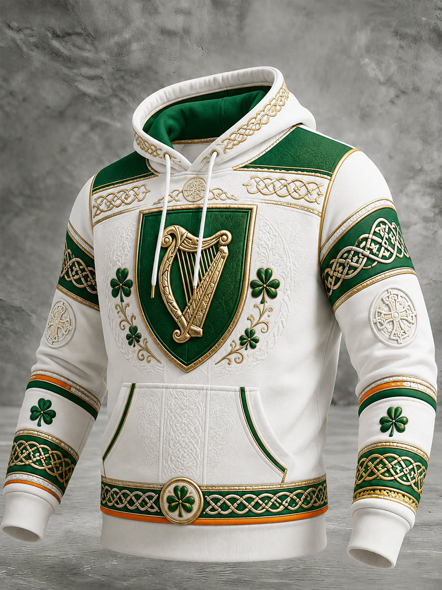 Men's Irish Patriotic Oversized Drop-Shoulder Hoodie with Pockets