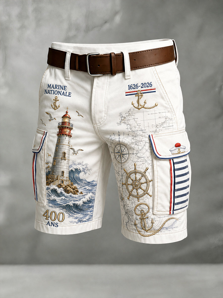 Short décontracté pour homme avec impression d’art de la Marine française