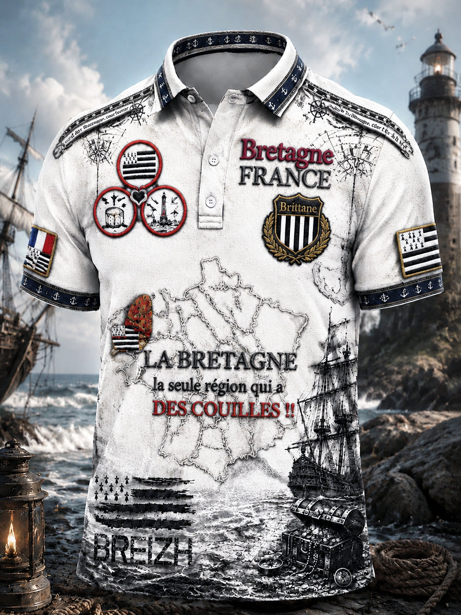 Polo décontracté à imprimé en relief pour hommes, French Brittany