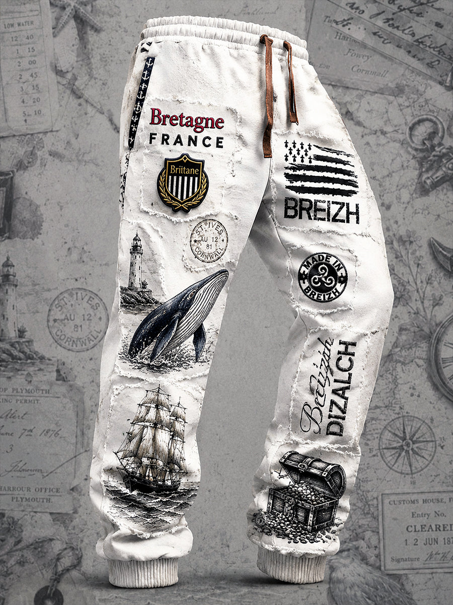Pantalon de sport décontracté à imprimé patchwork français pour homme