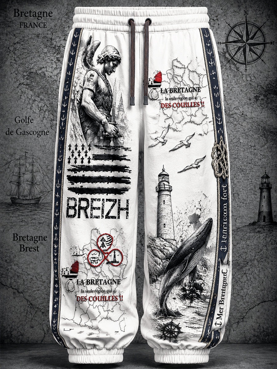 Pantalon de sport décontracté pour homme, blanc, imprimé phare celtique de Bretagne française